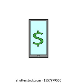 vector icon with smart phone ticket with money 