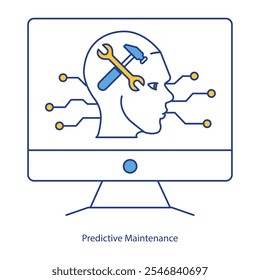 Ícone de vetor para Manutenção Preditiva Inteligente. Chave inglesa combinada com gráfico analítico para diagnósticos.