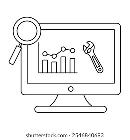 Icono de Vector para Smart Repair Monitoring. Llave inglesa y gráfico de análisis para la fiabilidad operativa.