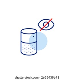 Vector icon of smart speaker, crossed-out eye, symbolizing muted device, hidden listening, or disabled voice recognition. Ideal for smart home apps, privacy settings, and security platforms