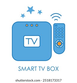 Icono de Vector para caja de TV inteligente. Representa un dispositivo de transmisión diseñado para entregar contenido digital y televisión basada en Internet a televisores inteligentes.