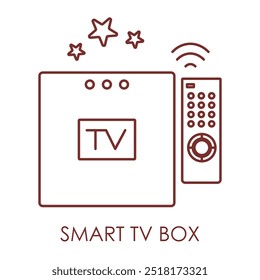 Icono de Vector para caja de TV inteligente. Representa un dispositivo de transmisión diseñado para entregar contenido digital y televisión basada en Internet a televisores inteligentes.