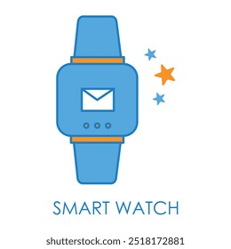 Vector icon for smart watch. Depicts a modern smart watch designed for tracking notifications, fitness, and daily activities.