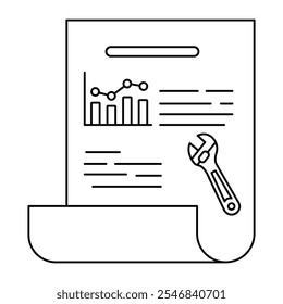 Vector icon for Smarter Equipment Solutions. Wrench with data graph for optimized care.