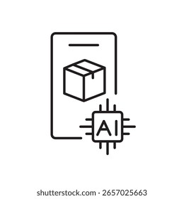Un ícono de Vector de un teléfono inteligente con un chip de IA, que representa las compras móviles impulsadas por la inteligencia artificial, creado en línea con estilo editable