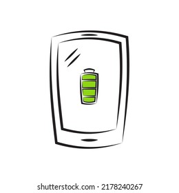 Vector icon of smartphone with battery charge indicator. Illustration in cartoon style.