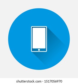 Vector icon of smartphone with icons on blue background. Flat image with long shadow.