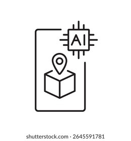 Um ícone vetorial de uma tela de smartphone mostrando o rastreamento de pacotes com um chip de IA, representando rastreamento móvel com inteligência artificial, criado em estilo de linha com traço editável
