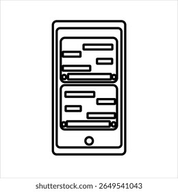 Ícone vetorial da tela do smartphone
mostrando a interface de conversação ativa,
mensagens digitais em andamento,
design de estilo de arte de linha.
