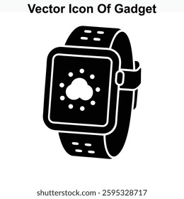 Vector Icon of Smartwatch Gadget with Cloud Computing Technology Display