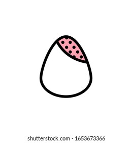 Vector icon smeary egg sponge in flat style with black stroke, pink fill and circles texture