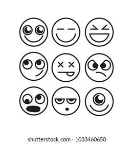 Vector icon of smiley faces. Set of emoticon flat design. Smiley collection.