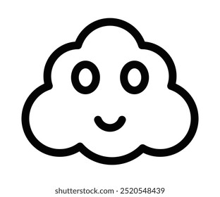 Vector icon of a smiling cloud, depicting a friendly weather symbol, ideal for children's themes or digital designs. Editable stroke.