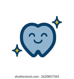 A vector icon of a smiling tooth character with an image of beautiful teeth.