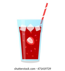 Vector icon of smoothie with berries in a glass with a straw. Smoothie for take-awake. Wellness and healthy lifestyle.
