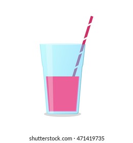Vector icon of smoothie with berries in a glass with a straw. Smoothie for take-awake. Wellness and healthy lifestyle.