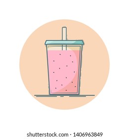 Vector icon of smoothie in a cup for take away. Isolated in circle.