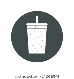 Vector icon of smoothie, milk shake, fresh in a cup for take away. Trasparent, no fill on cup. Isolated in circle.