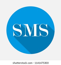 Vector icon sms on blue background. Flat image message with long shadow. Layers grouped for easy editing illustration. For your design.