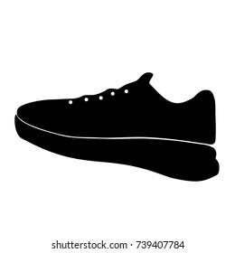 Vector icon. Sneakers on a grey background. Flat icon black. Illustration