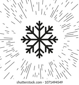 vector icon snowflake against the background of the rays