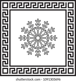 vector icon snowflake in a frame with a Greek ornament