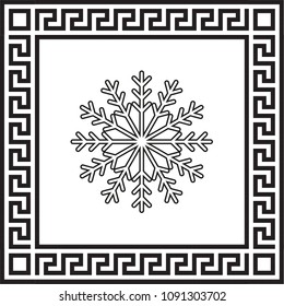 vector icon snowflake in a frame with a Greek ornament