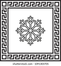 vector icon snowflake in a frame with a Greek ornament