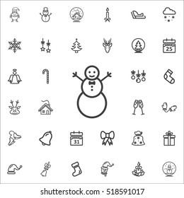 Vector icon of snowman with hat on the white background. New Year set of icons, Christmas holidays