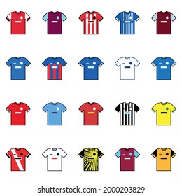 Vector Icon Of Soccer Team Jerseys From England. Football Illustration.