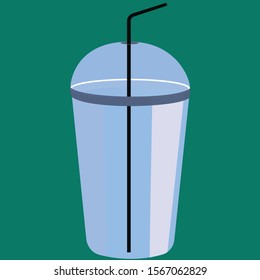 Vector icon of soda pop, sparkling water in a cup for take away.  