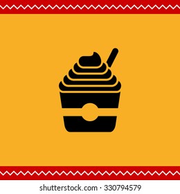 Vector icon of soft ice cream served in bucket with spoon