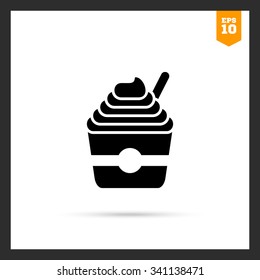 Vector icon of soft ice cream served in bucket with spoon