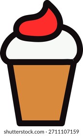 Icono de Vector de un cono de helado suave con cobertura de remolino rojo. Símbolo lindo del postre para los diseños de la comida, de los dulces, y del bocado.