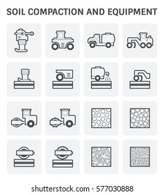 Vector icon of soil compaction and equipment for construction work.