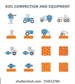 Vector icon of soil compaction and equipment for construction work.