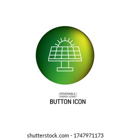 Vector icon. Solar energy image. Line icon. Green button icon.