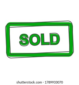 Vector icon sold stamp. Flat image sold vector cartoon style on white isolated background.
