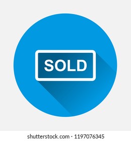  Vector icon sold stamp on blue background. Flat image sold vector illustration with long shadow. Layers grouped for easy editing illustration. For your design.