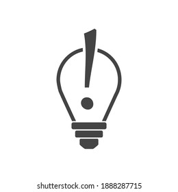 Vector icon solution to the problem, light bulb with exclamation mark on cartoon style on white isolated background.
