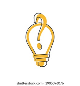 Vector icon solution to the problem, light bulb with question mark on cartoon style on white isolated background.