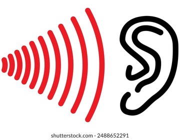 Vector icon - sound information. Design element. Flat vector symbol on white background. The game, the latest technology The ear listens to the flow of information