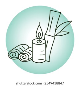 Icono de Vector para lo esencial del spa y la tranquilidad. Incluye Elementos de spa como velas, bambú y toallas enrolladas para la relajación y el rejuvenecimiento.