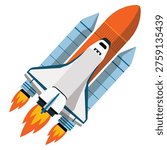 Vector icon of space shuttle launch illustrating rocket takeoff aerospace mission exploration technology progress and scientific innovation themed artwork