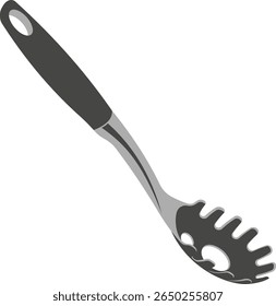 Vector icon of a spaghetti spoon. Spoon with tines and holes. Kitchen utensils. Vector illustration on a white background.