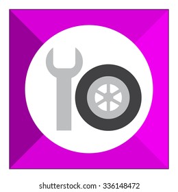 Vector icon of spanner and single car wheel