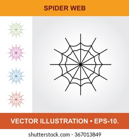 Vector Icon Of Spider Web With Title & Small Multicolored Icons. Eps-10.