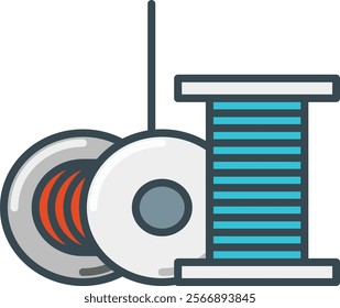 Vector icon of spools and cables, representing connectivity and technology infrastructure, ideal for electronics and communication themes