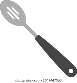 Vector icon spoon colander. Large spoon with holes. Kitchen tool for cooking dishes. Kitchen utensils. Vector illustration on a white background.