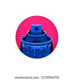 Vector icon of spray paint can,Blue graffiti spray can with oils